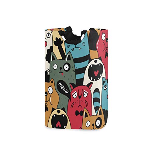 AJINGA Cesta de ropa sucia para niños con asas, plegable, para ropa sucia, para niñas y niños, expresiones locas de gato