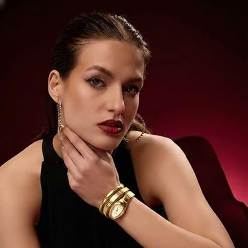 Image of Serpentine Snake Watch for Woman with Spiral Bracelet, Green Dial Watch for Woman with Quartz, Stylish Analog Waterproof Serpenti Watches Women