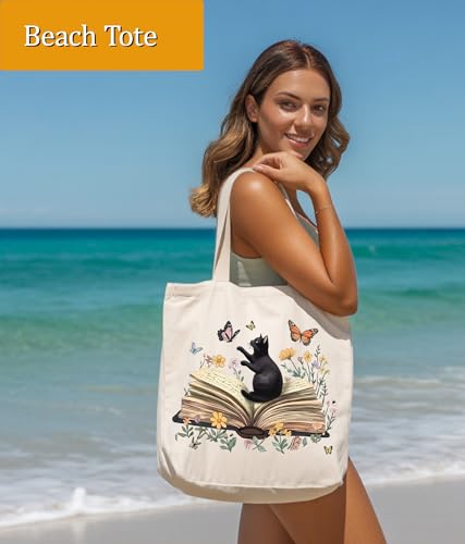 Image of Cat Gifts Tote Bag for Women Girls, Cat Lover Gifts Tote Bag for Daughter Besties, Medium Size with Inner Pocket