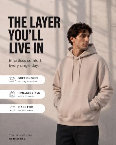 Image of NOBERO Oversized Solid Hooded Sweatshirt for Men | Oversized Hoodie for Men | Hooded Pullover | Cotton Rich Printed Hoodie 280 GSM Fleece