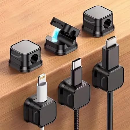 GadgetBite Magnetic Cable Organizer Clips – Self-Adhesive Wire Management Solution for Home and Office,Car,Desk, Management Solution for Data Cable, Power Cords and More (Pack of 6)-Black