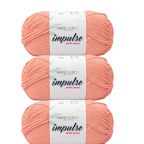 Image of WOAFashions Impulse Hand Knitting & Crochet Yarn, Premium Acrylic, 4 : Medium (Peach Blush) (3x100gms / 3.5oz / 200mtr / 218yds)