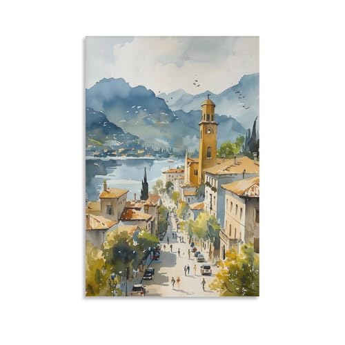 Shkodër - Póster de pintura en acuarela de Albania con impresión de ciudad, arte de pared, regalo de boda, regalo de cumpleaños, sin marco, 60 x 90 cm
