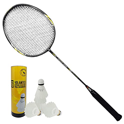 Kit badminton profissional c/raquete fibra carbono + peteca