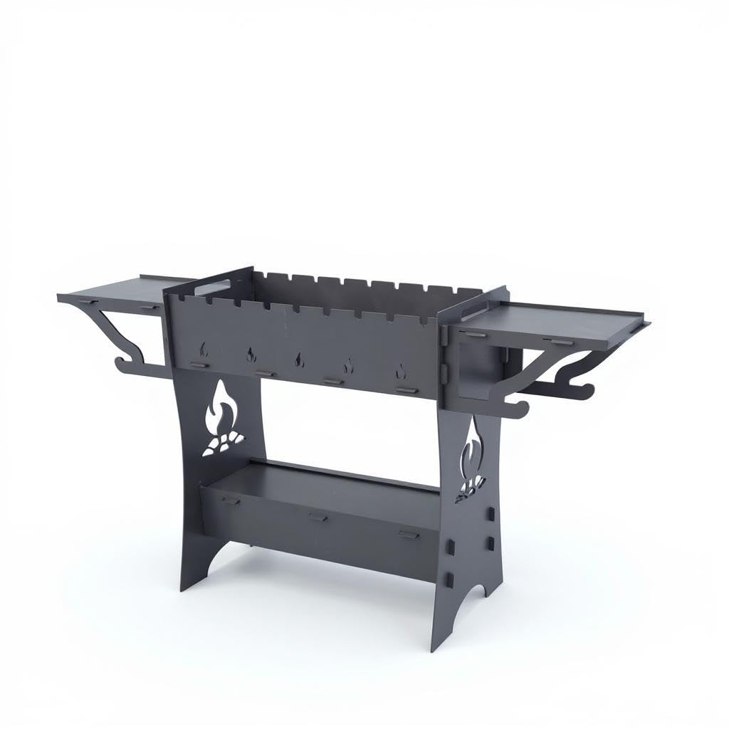 ILFIDIA Mangal grill do szaszłyków, na węgiel drzewny, mangal, ze zdejmowanymi nogami, mobilny grill do ogrodu, na piknik i podróż, ze stali o grubości 2 mm, na 9 szpikulców (z rożnem)