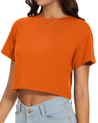 Image of Womens Summer Crop Tops Short Sleeve Round Neck T-Shirts Loose Fit Casual Blouse 2026