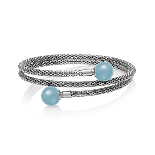 Belacqua Natural Milky Blue Aquamarine Gemstone Bracelet in Sterling Silver, Fashion Jewelry for Women, Gift Box Included2