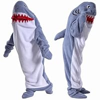 JOREAY Hai Decke, Lustig Shark Blanket zum anziehen für Erwachsene und Kinder, Weiches Komfort Wärme Hoodie Decke mit Ärmeln und Kapuze