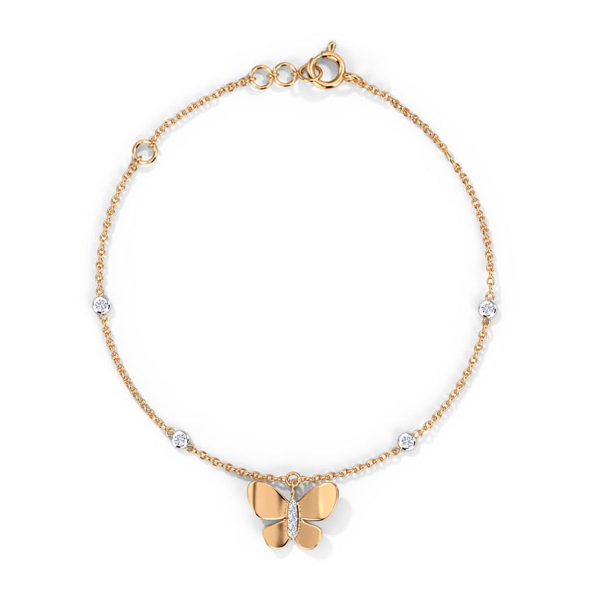 Image of CaratLane 18 Kt Rose Gold Elsa Diamond Butterfly Charm Bracelet for Women