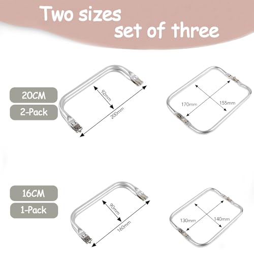 Dantolo 3 Stück Aluminium Geldbeutel Rahmen,Verschluss Innen röhrenförmiger Rahmen quadratisch zusammen gebauter Taschen,Kupplungs rahmen für DIY Craft Dinner Beutel Beutel