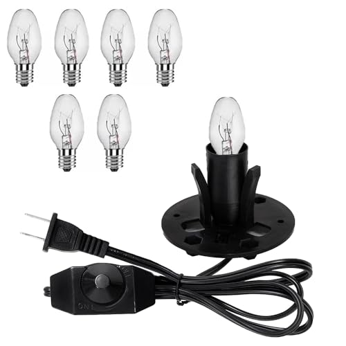 Himalayan Salt Lamp Cord with Dimmer Switch, 6 Feet, E12 Base, 110V, Includes 6 Free 7-15W Bulbs