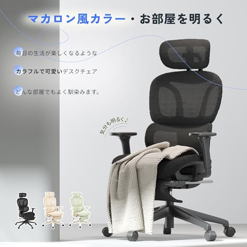 FLEXISPOT オフィスチェア デスクチェア C7 人間工学 エルゴノミクスチェア メッシュチェア 独立型ランバーサポート リクライニング可能 シンクロロッキング 座面奥行調整可能 2Dヘッドレスト 4Dアームレスト フットレスト付き (メッシュ・オットマン付き（Lite）, ノワールブラック) [2]