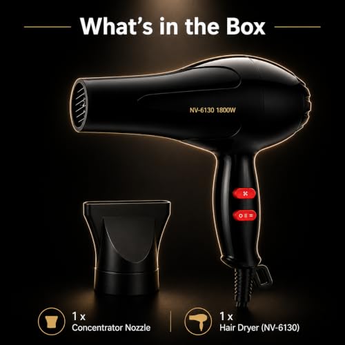 Image of Hair Dryer 1800W Powerful Hot & Cold Air Blow Dryer for Women & Men | Lightweight Hair Dryer with Styling Nozzle | Fast Drying Hair Dryer for Home, Salon & Travel Use (MULTOCOLOR)