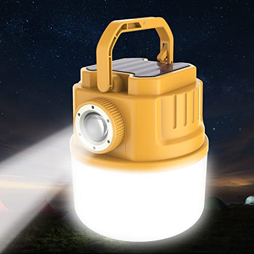 Lámpara LED de camping solar USB recargable, linterna de mano, 3000 mAh, linterna para pesca, exteriores, cortes de energía, senderismo, emergencia (amarillo) Cover