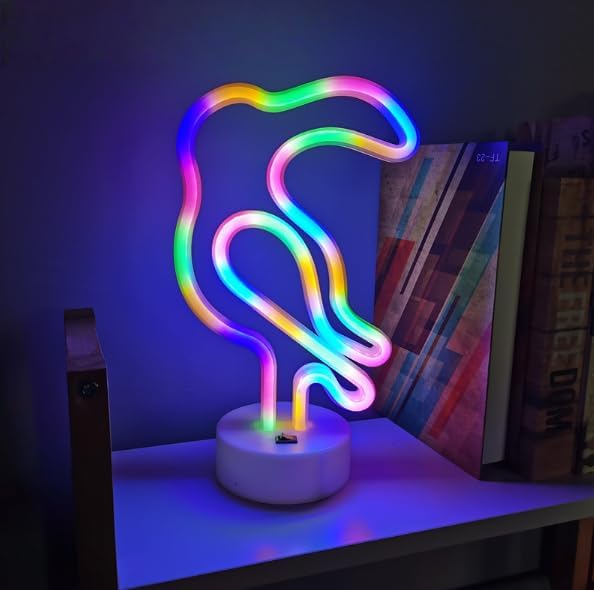 Parrot Neon Sign Lamp Dimmable LED with Standable Base and Touchable Switch,USB or 3-AA Battery Powered Neon Signs LED Desktop Wall Decoration for Party, Bedroom ，Birthday Christmas Gift