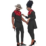MaxPick African Coupleswear Women's Ankara Printed Top and Trousers Set Bazin Riche Men's Matching Top and Trousers Set Small Women 726 6