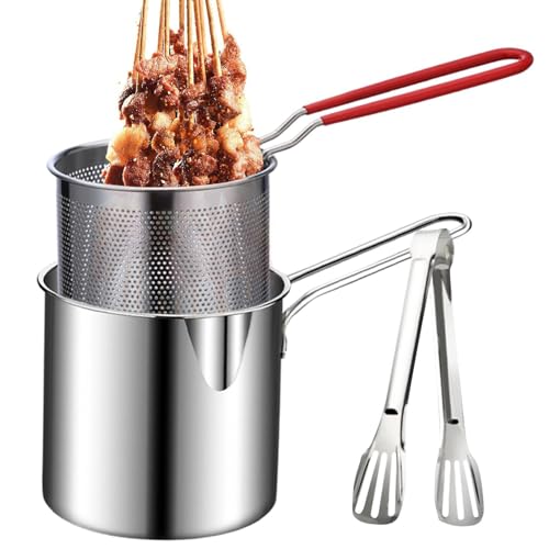 freidora, olla de acero inoxidable con cesta para freír y pinzas, freidora pequeña multifuncional con mango largo para freír patas de pollo, patatas fritas, chuletas de pollo, camarones, pescado