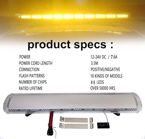 VAGMI 12V-24V 47" 88 LED Amber/Yellow Emergency Warning Strobe Lights Bar Roof Top Strobe Light Bar for Truck Tow Construction Vehicle Car, Postal Transport Vehicle,with Control Pannel by VAGMI - Used condition - Image 2