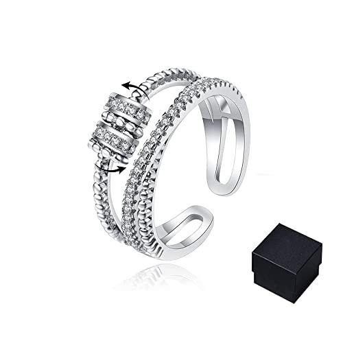 XFHRJYR To My Daughter - Fidget Ring, Anti-Anxiety Ring for Women, S925 Sterling Ring with Beads Spinner Ring, Adjustable Open Spinner Ring for Women, Fidget Jewelry for Women Men (Silver) Cover