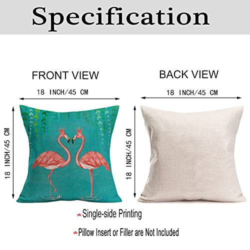 Smilyard Pink Flamingo Throw Pillow Covers Flamingo Standing On Tropical Leaves And Green Background Pillow Cases Outdoor Pillows Cushion Cover Cotton Linen 18X18 Inch For Sofa(Flamingo) (001) #TOP2