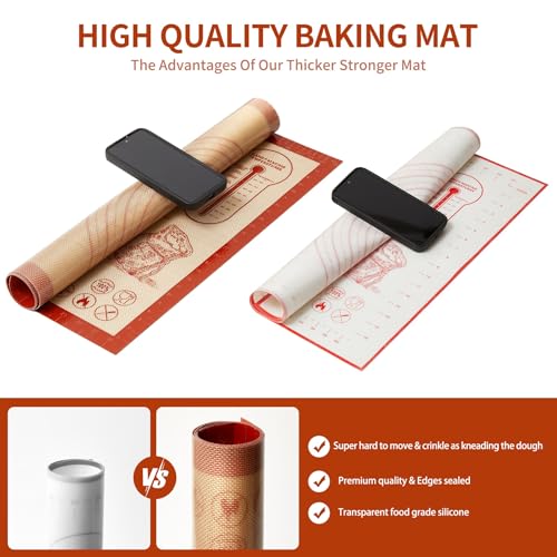 Image of Silicone Baking Pastry Dough Mat - 28x20Inch Extra Large Cookie Bread Rolling Mats Sheet, Nonstick Kitchen Counter Kneading Board, Thick Reusable Pie Cookies Pizza Fondant Making Matt with Measurement