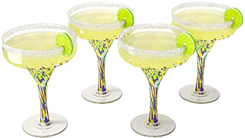 The Wine Savant Mexican Design Hand Blown Margarita Glass – Set Of 4 Luxury Hand Blown Confetti Margarita Glasses (16 Oz) (Confetti Margarita Glasses) #TOP4