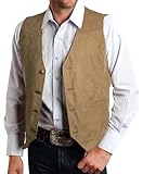 Hi-Tie Western Cowboy Vest for Men Suit Vest Dress Waistcoat Formal 2 Pocket Slim Fit Casual Party Gathering Farm Style,Champagne,Medium