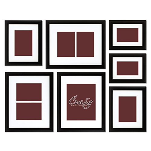 Craig Frames 1WB3BK Picture Frame 7-Piece Wall Set, Black Frames, White Display Mats