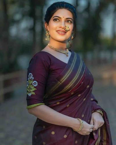 Image of SWORNOF Women's Kanjivaram Soft Silk Banarasi Sarees With Unstiched Blouse Piece
