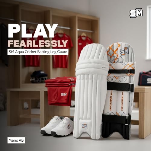 Image of SM Aqua Cricket Batting Leg Guard Men's | Batting Pads | Ambidextrous Design | Plastazote Foam Side Wing | Lightweight Performer | Premium Hook & Loop | Size Men's (for Both RH & LH Batsman)