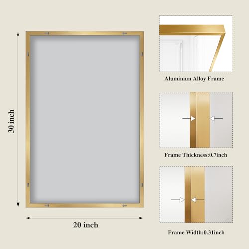 Image of Koonmi Gold Rectangle Wall Mirror, 20x30 Inch Bathroom Mirror, Aluminum Frame Vanity Mirror for Entryway, Living Room, Bedroom Bathroom, Hangs Horizontally or Vertically