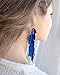 Bright Blue suede leather Feather Earrings, Boho Lightweight Leather Statement Earrings, unique bohemian Handmade Gift for Her