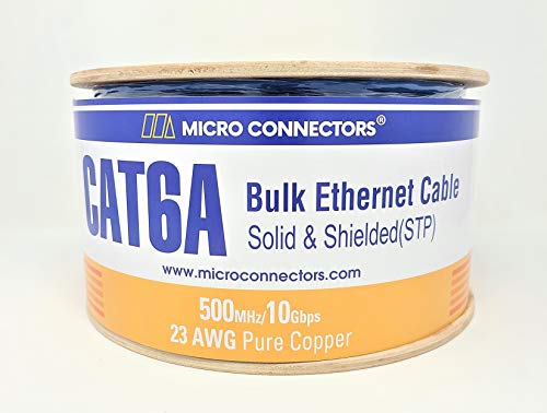 Micro Connectors 500 Feet Solid Shielded (Stp) Cat6A Bulk Ethernet Cable - Blue (Tr4-570Shbl-500) #TOP2