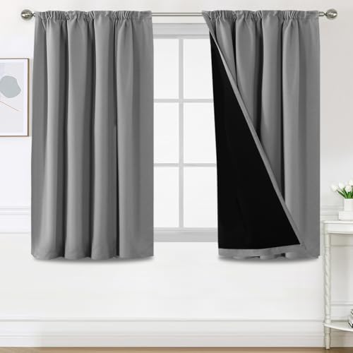 BellaHills Vorhang 100% Blickdicht mit Kräuselband 2er Set Vorhang gegen Kälte Doppellagige Vorhänge Thermogardine Wärmeisolierend Verdunklungsvorhänge H 137 x B 117 cm, Taubengrau