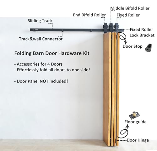 DIYHD 65" Multi-fold Door Hardware,Top Mount Bi Folding Barn Door Kit,Fit 60" Width Door,Track Kit for Four-fold Door,Black Room Dividing Door Hardware(No Door) - Thumbnail 3