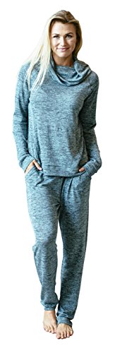 Hello Mello Carefree Threads Womens Loungewear Top With Pocket and Cowl Neck, Matching Drawstring Bag- Mint Small 4-6