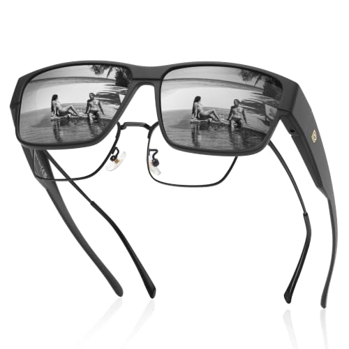 Image of DUCO Polarized Fit Over Sunglasses for Men and Women UV400 Protection Retro Square Wrap Around Shades for Driving Riding 8986