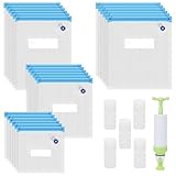 24 Piezas Bolsas de Vacío Reutilizables para Alimentos, Bolsas Envasar al Vacio con Bomba, Bolsa Selladas al Vacío sin BPA, Bolsa Zip Reutilizable Comida con 4 Clips de Sellado para Almacenar Alimento