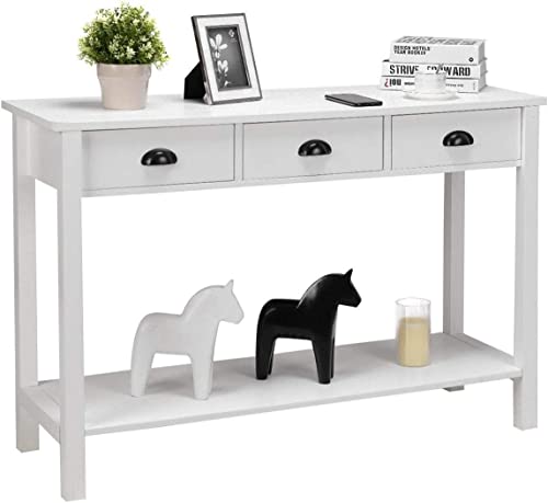 WATERJOY 47’’ Console Sofa Table with 3 Storage Drawers and 1 Shelf, White WATERJOY 47’’ Console Sofa Table with 3 Storage Drawers and 1 Shelf, White