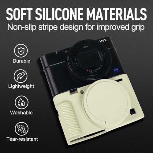 Image of Easy Hood Case for Sony DSC-RX100 IV V VI VII DSLR Camera, Silicone Camera Case Lightweight Soft Carrying Cover with Removable Lens Cover (Beige)