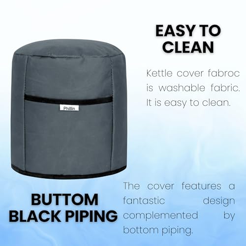 Image of Polyester Dust Cover for Glass Electric Kettle With Open Pocket Waterproof, Dustproof and Washable Easy to Clean, Universal Fit, Durable (Grey)