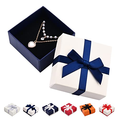 Boîtes-cadeaux de bijoux avec couvercles,Boîtes cadeaux de bijoux en papier carré avec nœud pour collier/boucles d'oreilles/bague bijoux affichage,7.5x7.5x3.5cm Boîte d'emballage de bijoux Blue 1 Cover