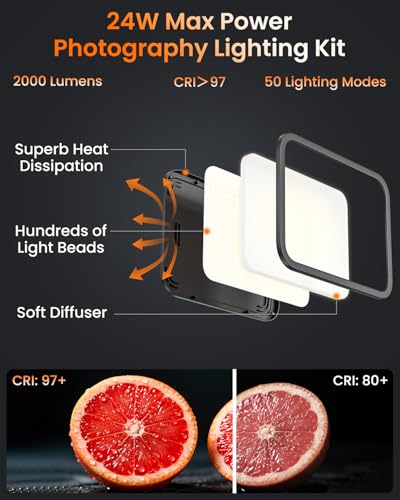 Torjim 12\'\' LED Video Light Kit | High Brightness | 5 Lighting Modes | 3000-6500K Studio Lights with Tripod Stand, Phone Holder &Wireless Remote | Professional Photography Lighting for Video Recording