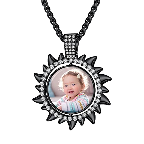 Custom4U Picture Necklace Personalized Photo for Men Women Steel/18K Gold Plated/Black Custom Angel Wings/Heart Pendant Necklace with Picture Memory Circle Chain 18-30 Inch,Hip Hop Jewelry+G