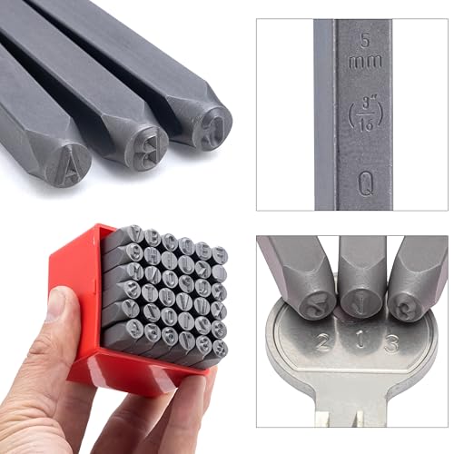 Image of NEIKO 02633A Number and Letter Punch Set with Heat-Treated Steel Punches, Imprinting & Arts and Crafts, 3 /16 inch (5 MM) Shaft, 36 Pc Stamp Set, Uppercase Letter & Number Punch Set (A-Z / 0-8 / inch& inch)