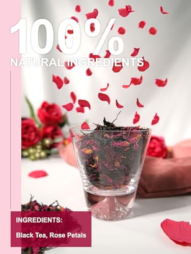 Image of TeeLux Rose Black Tea Loose Leaf, Premium Black Tea with Rose Petals, Floral Aroma, Smooth & Refreshing Taste, Hot & Iced Tea, 7oz