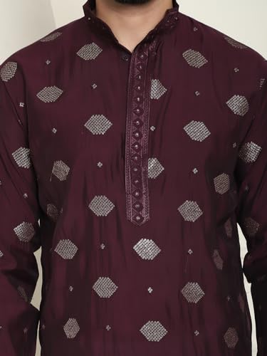 Image of SOJANYA (Since 1958 Men's Cotton Silk Sequinned Embroidered Kurta with White Pyjama