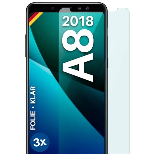 moex FlexProtect Schutzfolie für Samsung Galaxy A8 (2018) Bildschirmschutz Folie Ultra-klar HD 0,2 mm kompatibel mit jeder Hülle, Anbringen ohne Blasen, Handyfolie Extra Kratzfest, 3 Stück