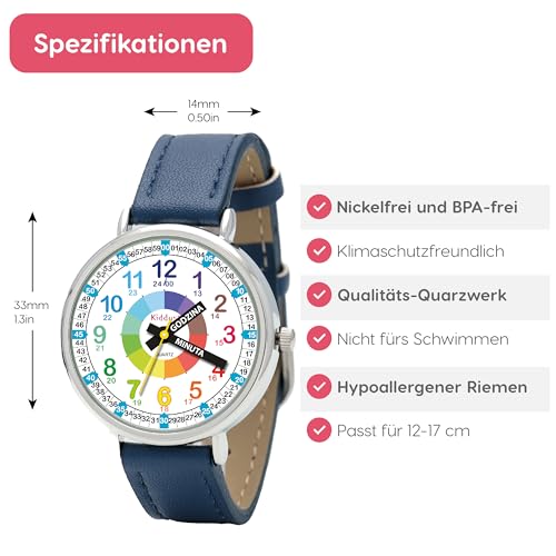 Reloj educativo infantil Kiddus para aprender la hora con esfera analógica y correa de piel 6