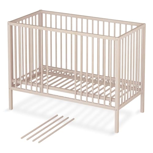 Babybett Sleepy 60x120 cm | höhenverstellbar | Buchenholz | mit 4 Schlupfsprossen | inkl. Lattenrost | Kinderbett Beistellbett (ohne Matratze, Natur, 60x120 cm)